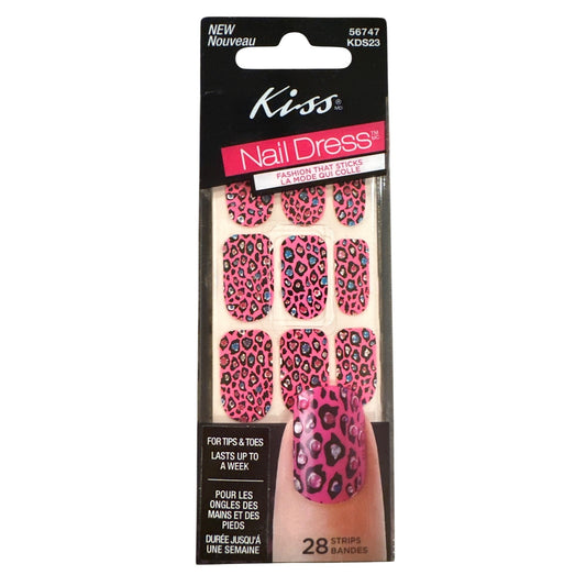 Kiss Nail Dress Tips & Toes 28  28 Strips/Nail Stickers Pink+Black Leopard Print