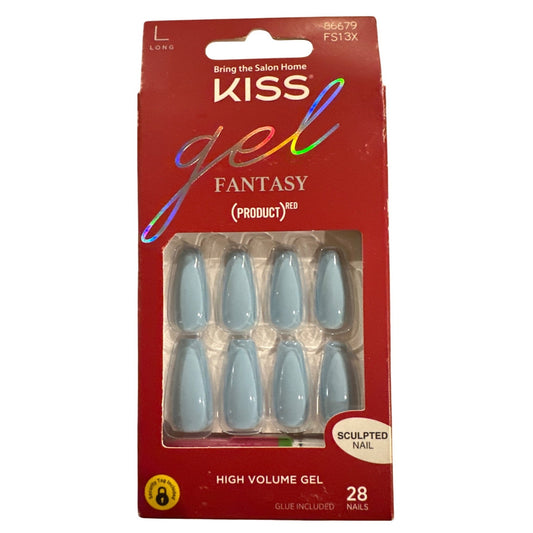 Kiss Gel Fantasy 28 Nails Long Coffin Shiny Baby Blue High Volume Gel With Glue