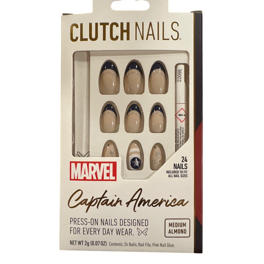 Clutch Nails 24 Nails Marvel Medium Almond French Beige+Black Captain America