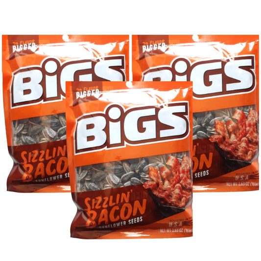 3 x 3.63 oz Bigs Sizzlin Bacon Flavored Sunflower Seeds Do Flavor Bigger Keto Friendly