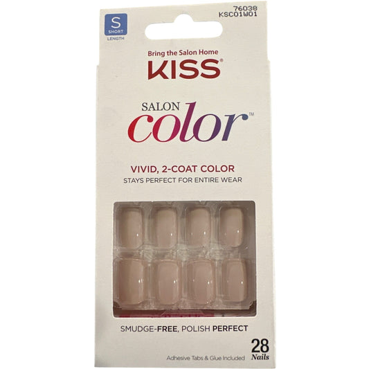 Kiss SALON COLOR 28 Nails Short Square Glossy Beige/Nude Vivid 2 Coat Finish