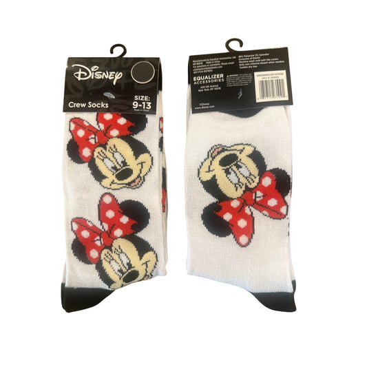 Disney MINNIE MOUSE Men's Size 9-13 Crew Socks White Red Black Yellow  Design