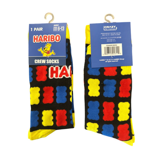 Haribo GUMMY BEARS Men's Size 6-13 Crew Socks Black Yellow Red Blue Comfortable