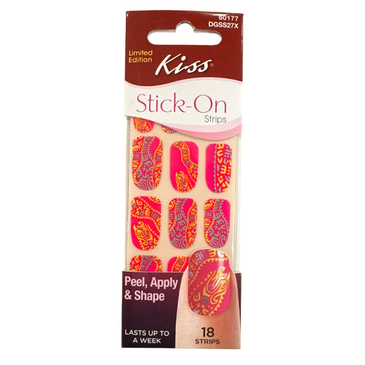 Kiss Stick-On Peel, Apply and Shape 18 Strips/Nail Pink+Orange Vibrant Paisley