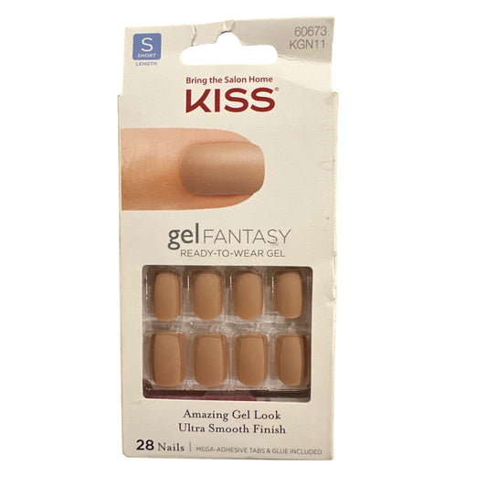 Kiss Gel Fantasy 28 Nails Short Square Matte Beige  Ultra Smooth Finish Neutral