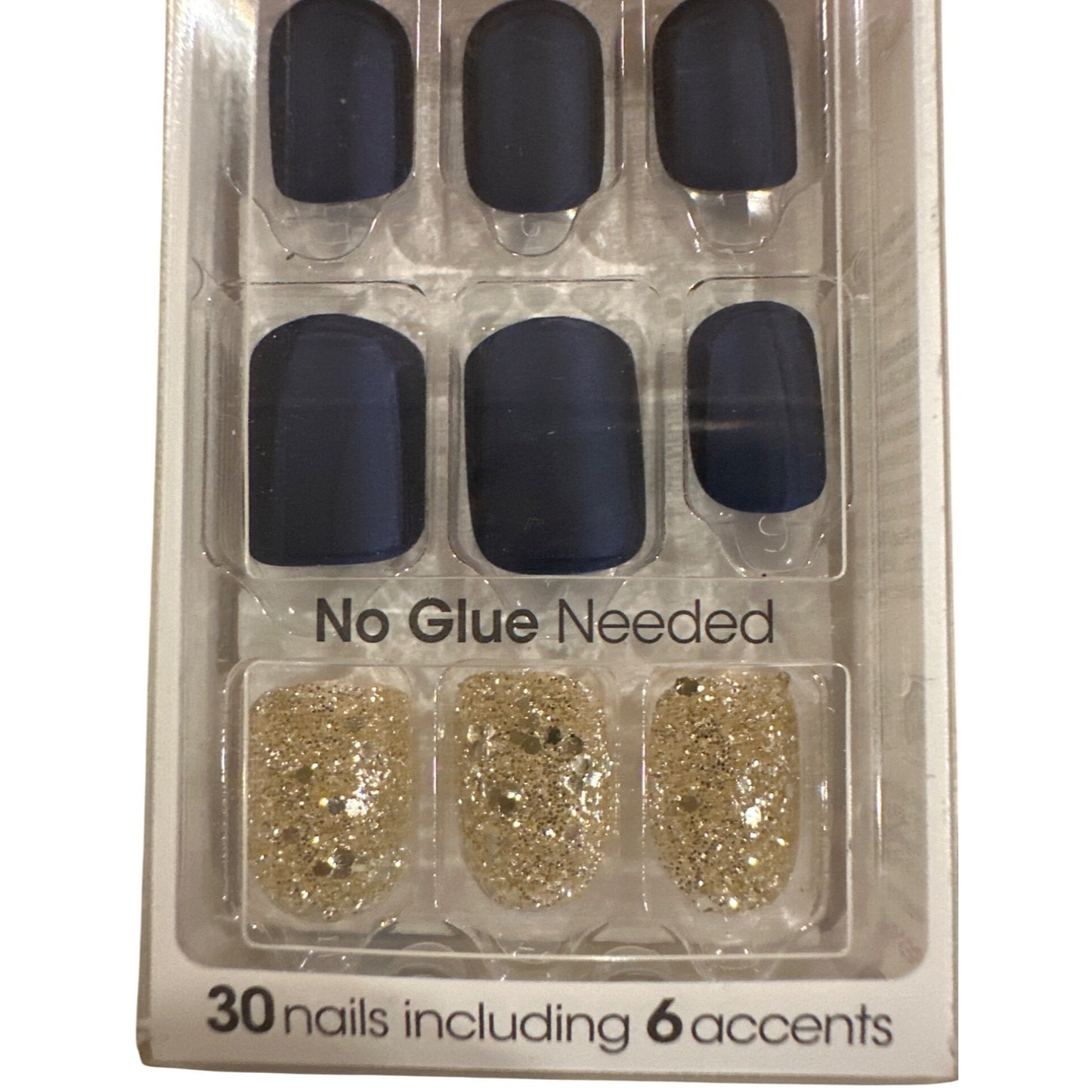 ImPress Press-On 30 Nail Midnight Short Square Matte+Glitter Midnight Blue+Gold