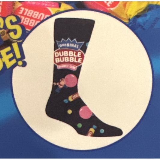 DUBBLE BUBBLE Gum Men's One Size Fits Most Crew Socks GIFT/BOXED Black Pink Blue