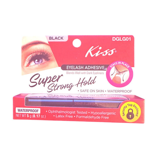1 x Kiss Super Strong Hold Eyelash Adhesive Waterproof Black Latex-Free Formaldehyde-Free 0.17 Oz