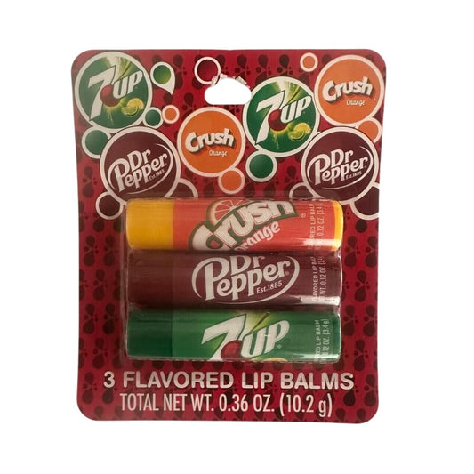 1 Set Taste Beauty Lip Balm 3pc Set Dr. Pepper, Orange Crush, 7-UP Soda Flavors