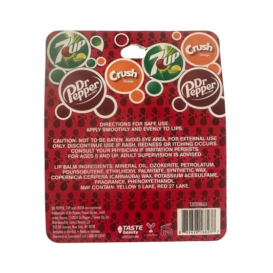 1 Set Taste Beauty Lip Balm 3pc Set Dr. Pepper, Orange Crush, 7-UP Soda Flavors