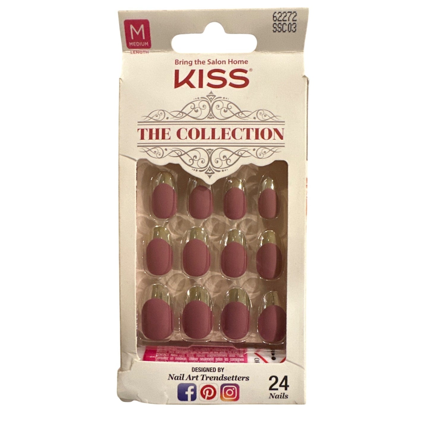 Kiss THE COLLECTION 24 Nails Medium Oval Matte + Chrome French Tips Mauve + Gold