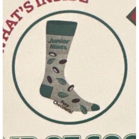 JUNIOR MINTS Candy Men's One Size Fits Most Crew Socks GIFT/BOXED Grey Green