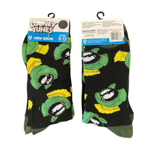 Looney Tunes MARVIN THE MARTIAN Men's Size 9-13 Crew Socks Black Green Yellow