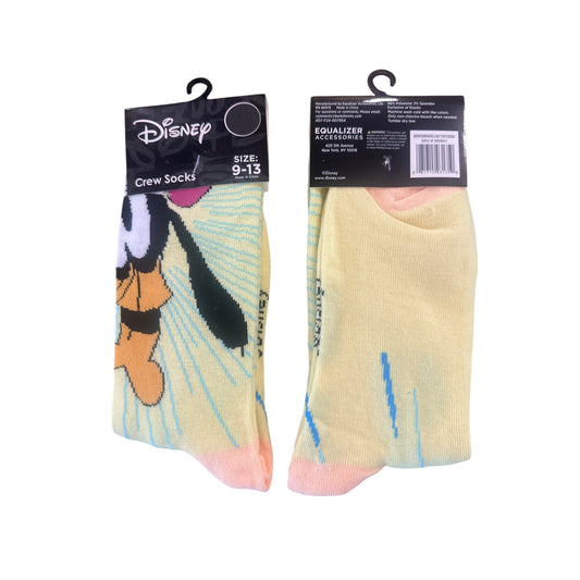 Disney GOOFY Men's Size 9-13 Crew Socks Yellow Green Orange Blue Cartoon Design