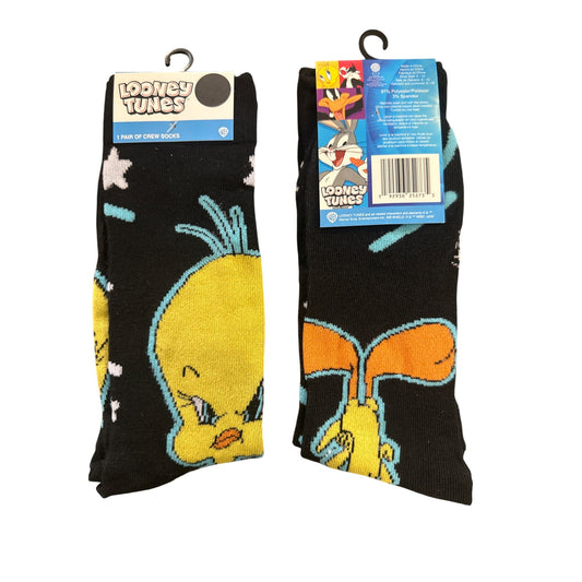 Looney Tunes TWEETY Bird Men's Size 6-12 Crew Socks Black Yellow Orange White