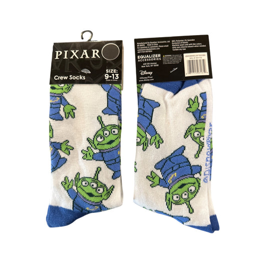Pixar ALIEN Men's Size 9-13 Crew Socks Blue Green White Black Durable Comfort