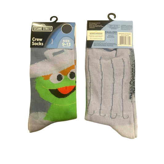Sesame Street OSCAR THE GROUCH Men's Size 9-13 Crew Socks Gray Green White Fit