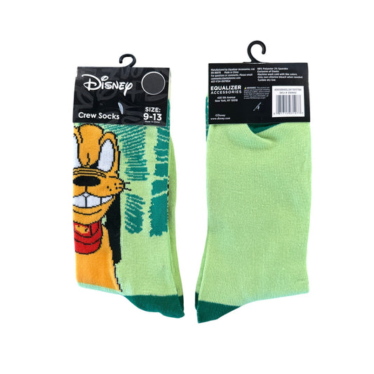 Disney PLUTO Men's Size 9-13 Crew Socks Green Yellow Orange Black Cartoon Design