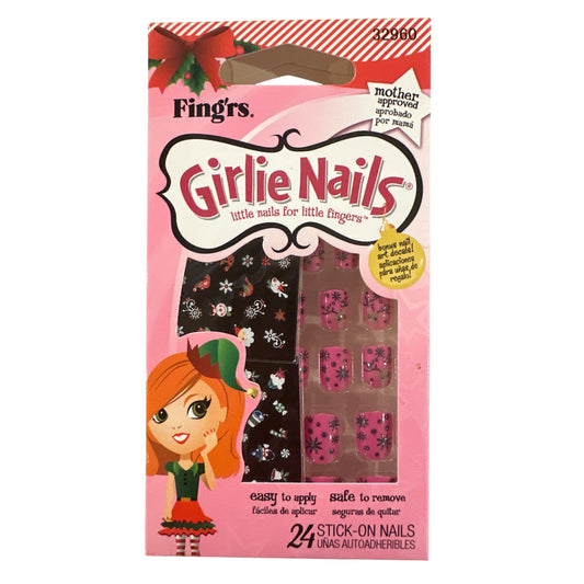 Little Fingr's GIRLIE NAILS #32960 24 Stick-On Nails & Stickers REINDEER Holiday