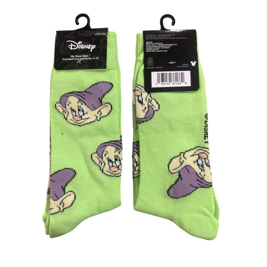 Disney DOPEY MEN'S Size 6-12 Long Socks Lime Green Purple Yellow Novelty Comfort