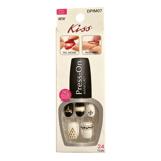 Kiss Press-On 24 Nails LATER GATOR Short Length Squoval + Glossy Black/White