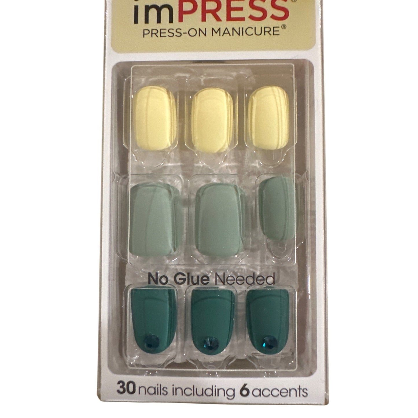Impress FLASH MOB 30 Nails Short Square Matte Butter Yellow+Grey+Jade 6 Accents