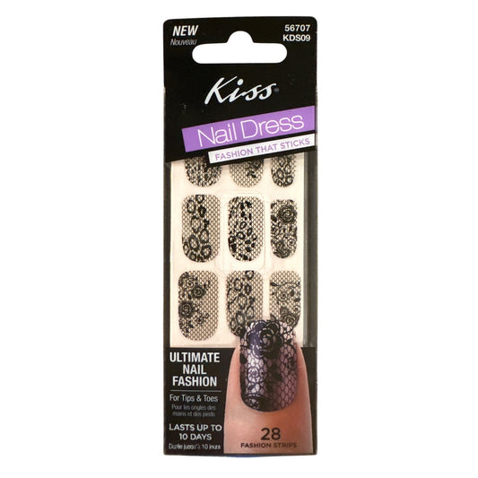 Kiss Nail Dress Tips & Toes  28 Strips/Nail Stickers Black+Silver Lace Design