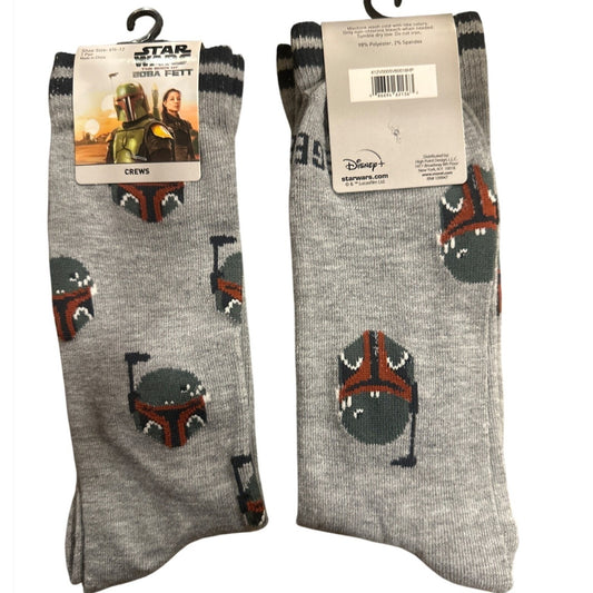 Star Wars The Book Of Boba Fett Crew Socks 6.5-12 Gray Polyester & Spandex