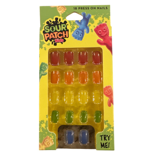 SOUR PATCH KIDS Candy 18 Press-On Nails Short Square Translucent Red+Orange+Blue