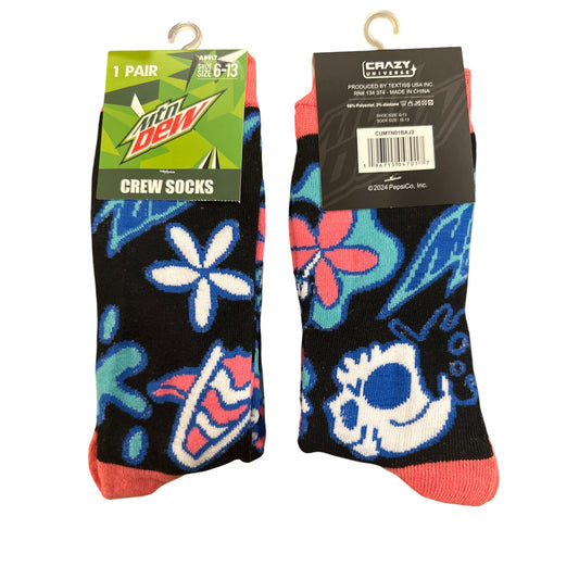 MOUNTAIN DEW Unisex Size 6‑13 Crew Socks Black Red Blue White Comfortable Cotton