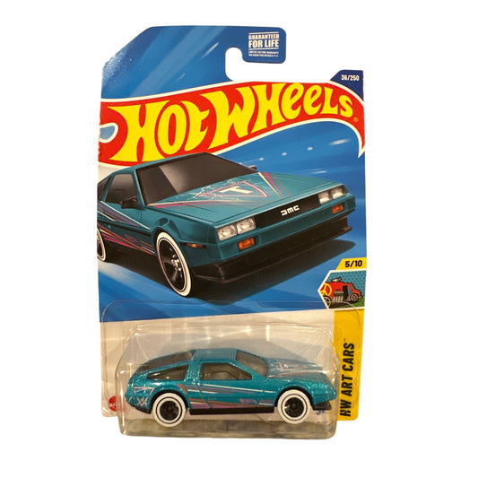 36/250 Hot Wheels Die-Cast Car DMC Delorean 5/10 HW Art Cars Teal white Black