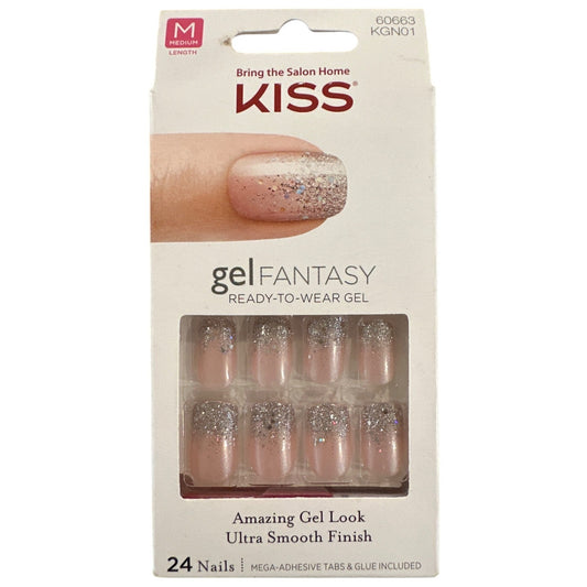 Kiss GEL FANTASY 24 Nails Medium Square Glossy + Glitter Pearl Pink + Silver